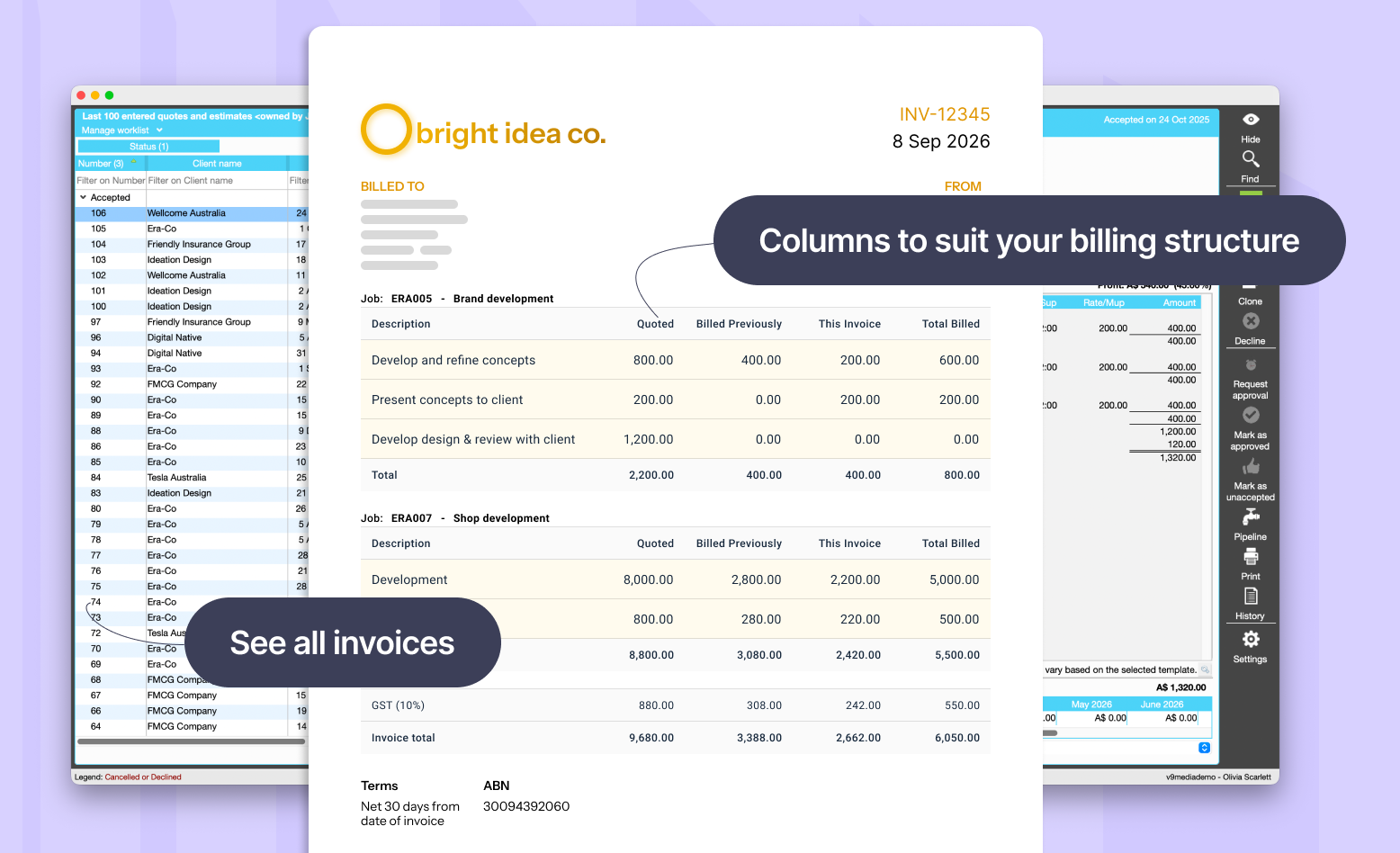 Invoicing screen in JobBag