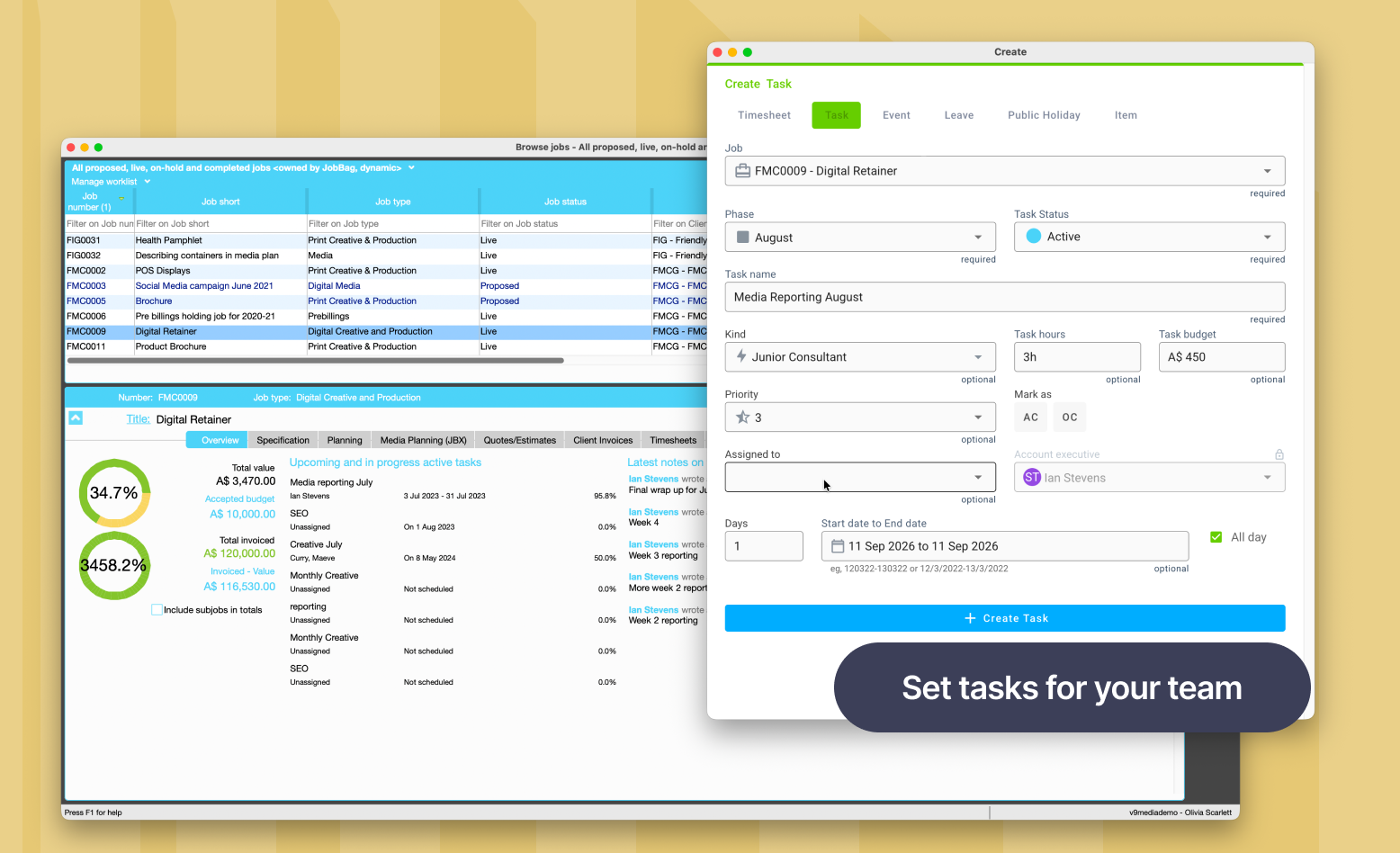 Job Management screen in JobBag