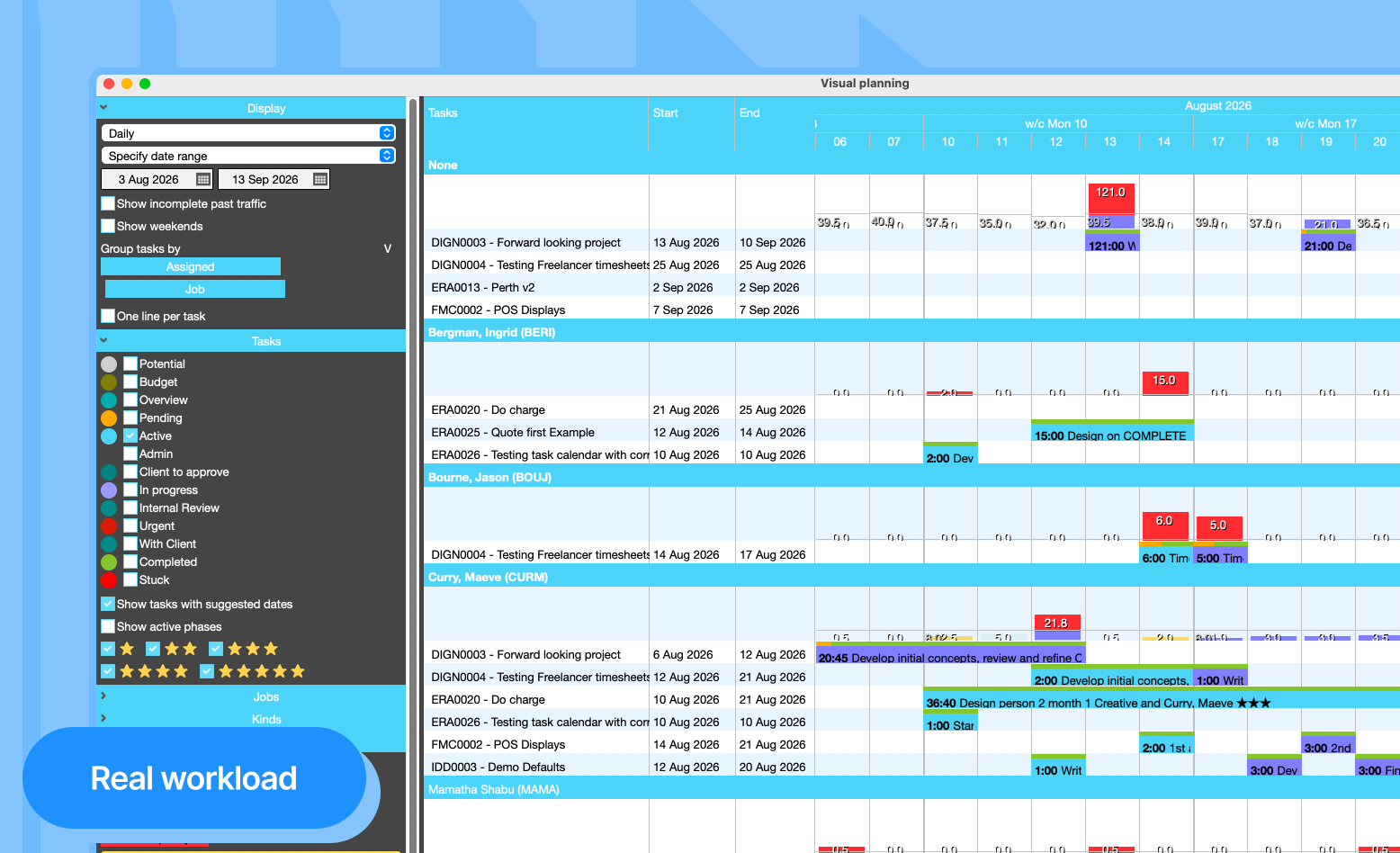Capacity Planning screen in JobBag